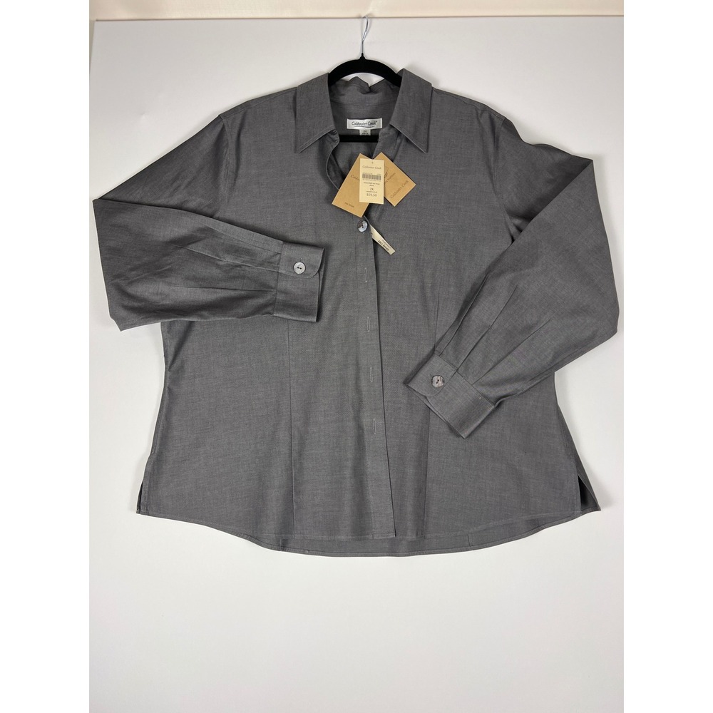 Coldwater Creek Gray No Iron Cotton Button Down Shirt Blouse Womens 2X NWT‎ - Picture 11 of 11